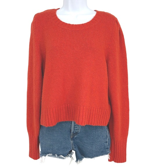 Maeve by Anthropologie Sweaters - Maeve by Anthropologie Orange Knit Sweater Puff Sleeve‎ Pullover Women L Classic